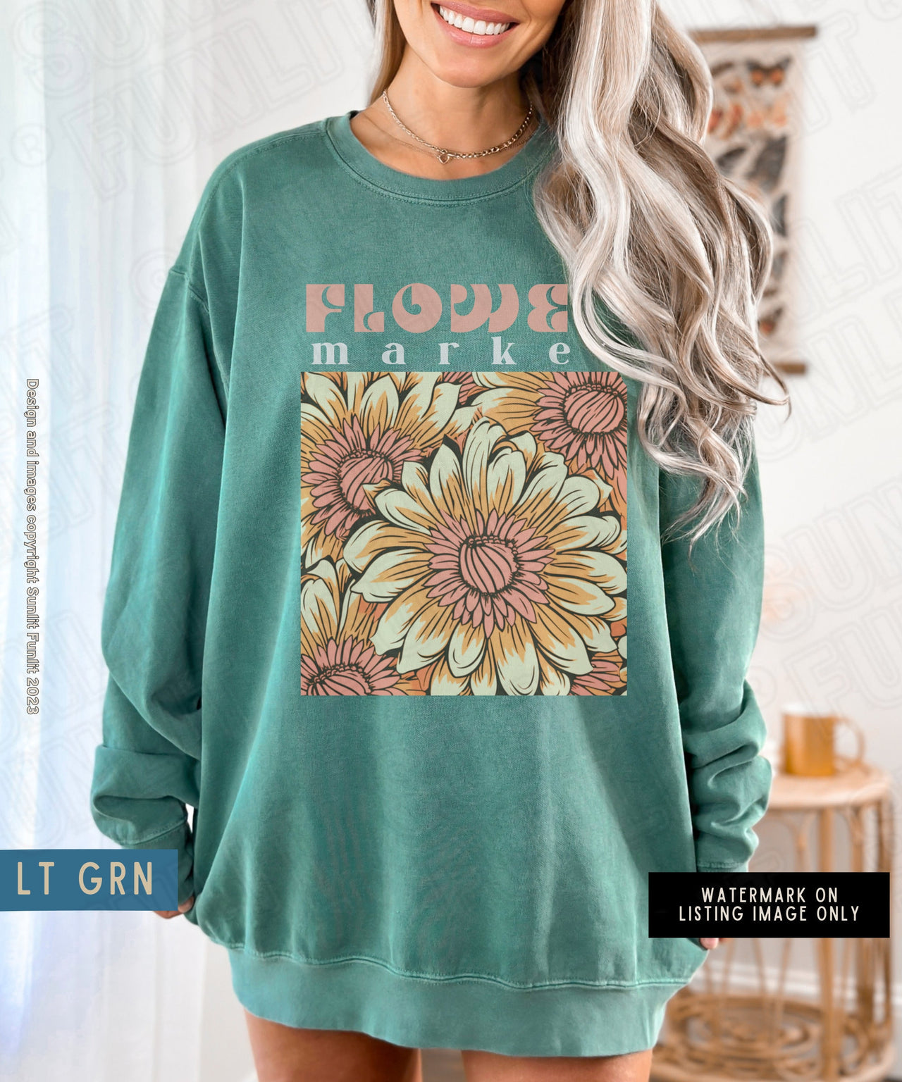 Flower Market Sweatshirt, Comfort Colors Sweat Shirt, Boho Trendy Flowered Crewneck Sweater, Vintage Botanical Floral Pullover, Grandma Gift - SunlitFunlit