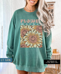 Thumbnail for Flower Market Sweatshirt, Comfort Colors Sweat Shirt, Boho Trendy Flowered Crewneck Sweater, Vintage Botanical Floral Pullover, Grandma Gift - SunlitFunlit