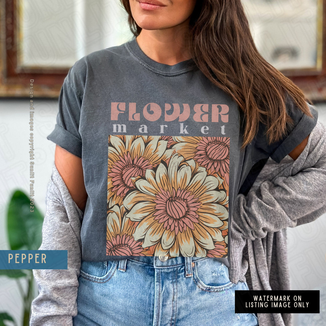 Flower Market Shirt, Comfort Colors Shirts With Flowers, Cottagecore Tee, Vintage Floral Tshirt, Artsy Boho Retro Botanical Wildflower Gift - SunlitFunlit