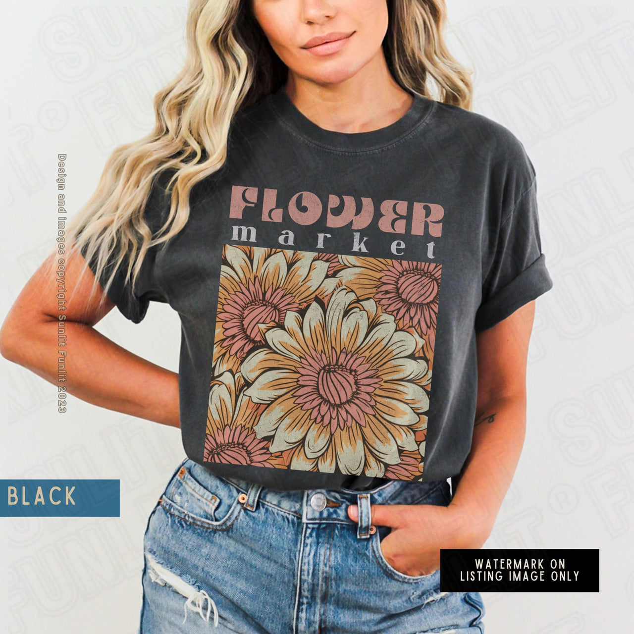 Flower Market Shirt, Comfort Colors Shirts With Flowers, Cottagecore Tee, Vintage Floral Tshirt, Artsy Boho Retro Botanical Wildflower Gift - SunlitFunlit