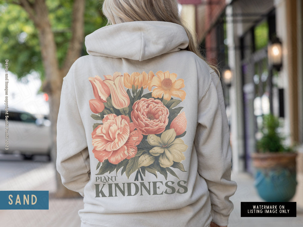 Kindness Hoodie Sweatshirt, Retro Flowers Plant Kindness Sweater, Plant Mom Clothes, Vintage Distressed Hoodie Words on Back, Be Kind Shirt - SunlitFunlit