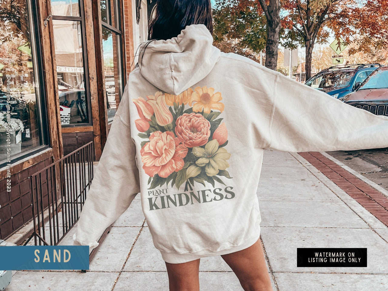 Kindness Hoodie Sweatshirt, Retro Flowers Plant Kindness Sweater, Plant Mom Clothes, Vintage Distressed Hoodie Words on Back, Be Kind Shirt - SunlitFunlit