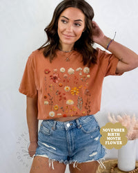 Thumbnail for Pressed Flower TShirt, Comfort Colors Wildflowers Shirt, Fall Nature Lover Gift, Chrysanthemum Cottage Core Clothes, Granola Girl Aesthetic - SunlitFunlit