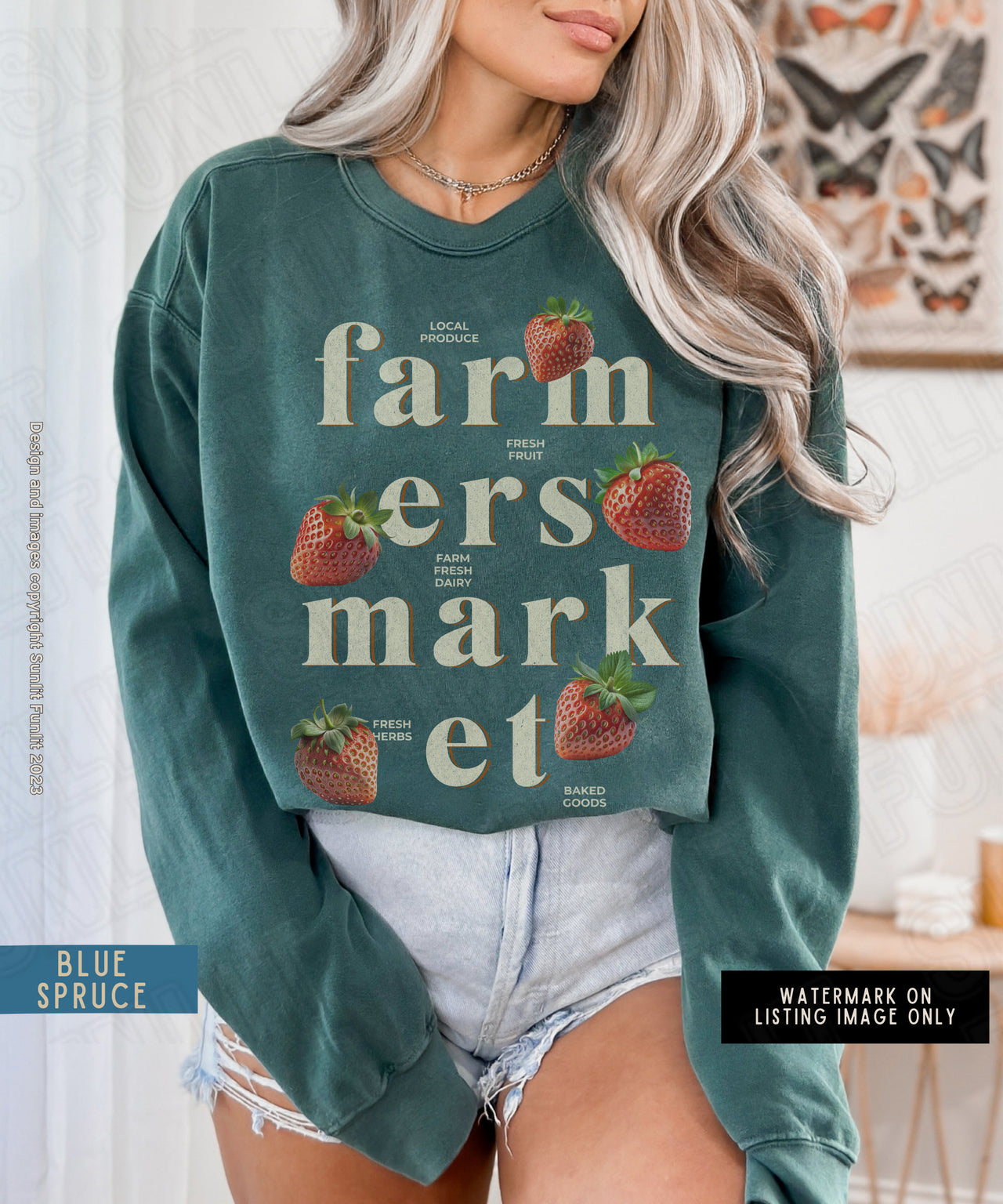 Comfort Colors Strawberry Sweatshirt, Womens Tshirts Strawberry Clothes, Cute Aesthetic Strawberry Print Cottagecore Sweater Farmers Market - SunlitFunlit