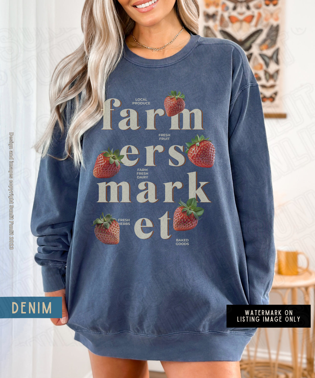 Comfort Colors Strawberry Sweatshirt, Womens Tshirts Strawberry Clothes, Cute Aesthetic Strawberry Print Cottagecore Sweater Farmers Market - SunlitFunlit