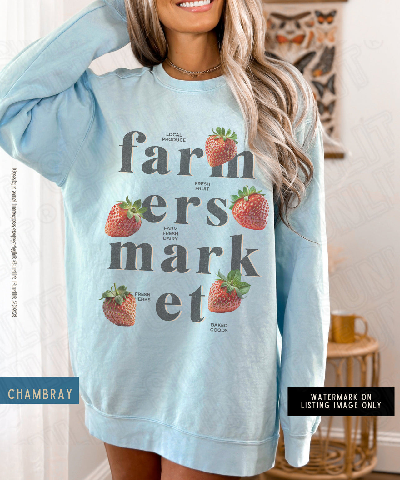 Comfort Colors Strawberry Sweatshirt, Womens Tshirts Strawberry Clothes, Cute Aesthetic Strawberry Print Cottagecore Sweater Farmers Market - SunlitFunlit