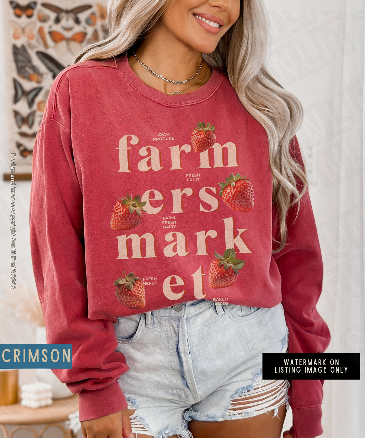 Comfort Colors Strawberry Sweatshirt, Womens Tshirts Strawberry Clothes, Cute Aesthetic Strawberry Print Cottagecore Sweater Farmers Market - SunlitFunlit