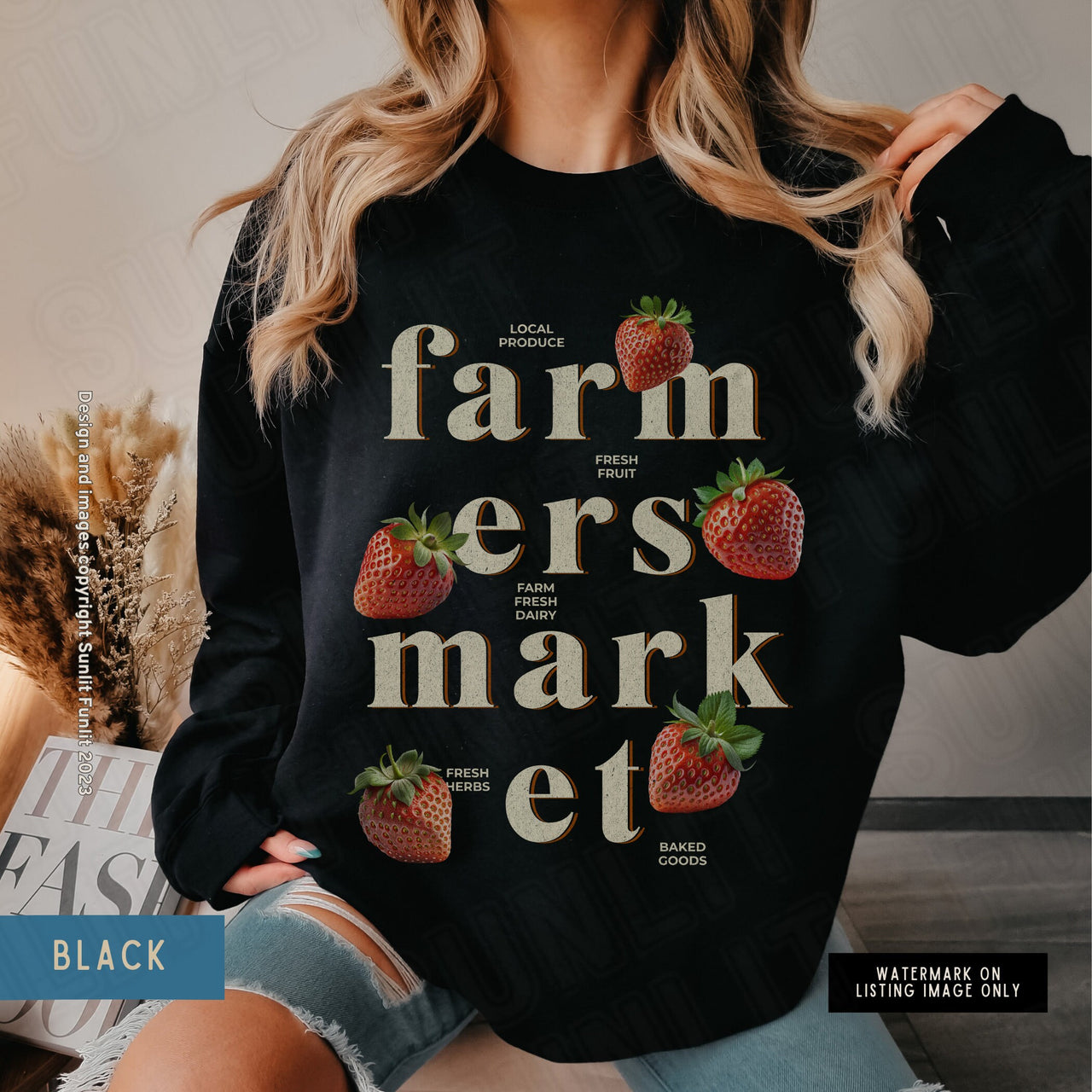 Strawberry Sweatshirt, Womens Tshirts Strawberry, Cute Aesthetic Shirt Strawberry Clothes, Pink Cottagecore Sweater, Farmers Market Crewneck - SunlitFunlit