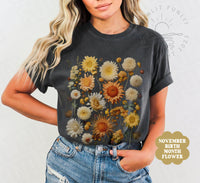 Thumbnail for Pressed Flower Shirt, Comfort Colors Wildflowers Tshirt, Fall Nature Lover Gift, Chrysanthemum Cottagecore Clothes, Granola Girl Aesthetic - SunlitFunlit