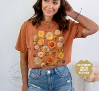 Thumbnail for Pressed Flower Shirt, Comfort Colors Wildflowers Tshirt, Fall Nature Lover Gift, Chrysanthemum Cottagecore Clothes, Granola Girl Aesthetic - SunlitFunlit