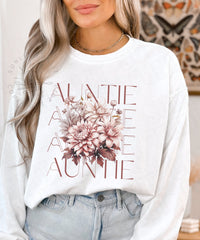 Thumbnail for Auntie Sweatshirt Comfort Colors, Auntie Wildflower Sweater, Aunt Crewneck Flowers Shirt, Cute Floral Sweater Plus Size, Pregnancy Reveal - SunlitFunlit