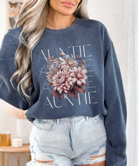 Thumbnail for Auntie Sweatshirt Comfort Colors, Auntie Wildflower Sweater, Aunt Crewneck Flowers Shirt, Cute Floral Sweater Plus Size, Pregnancy Reveal - SunlitFunlit