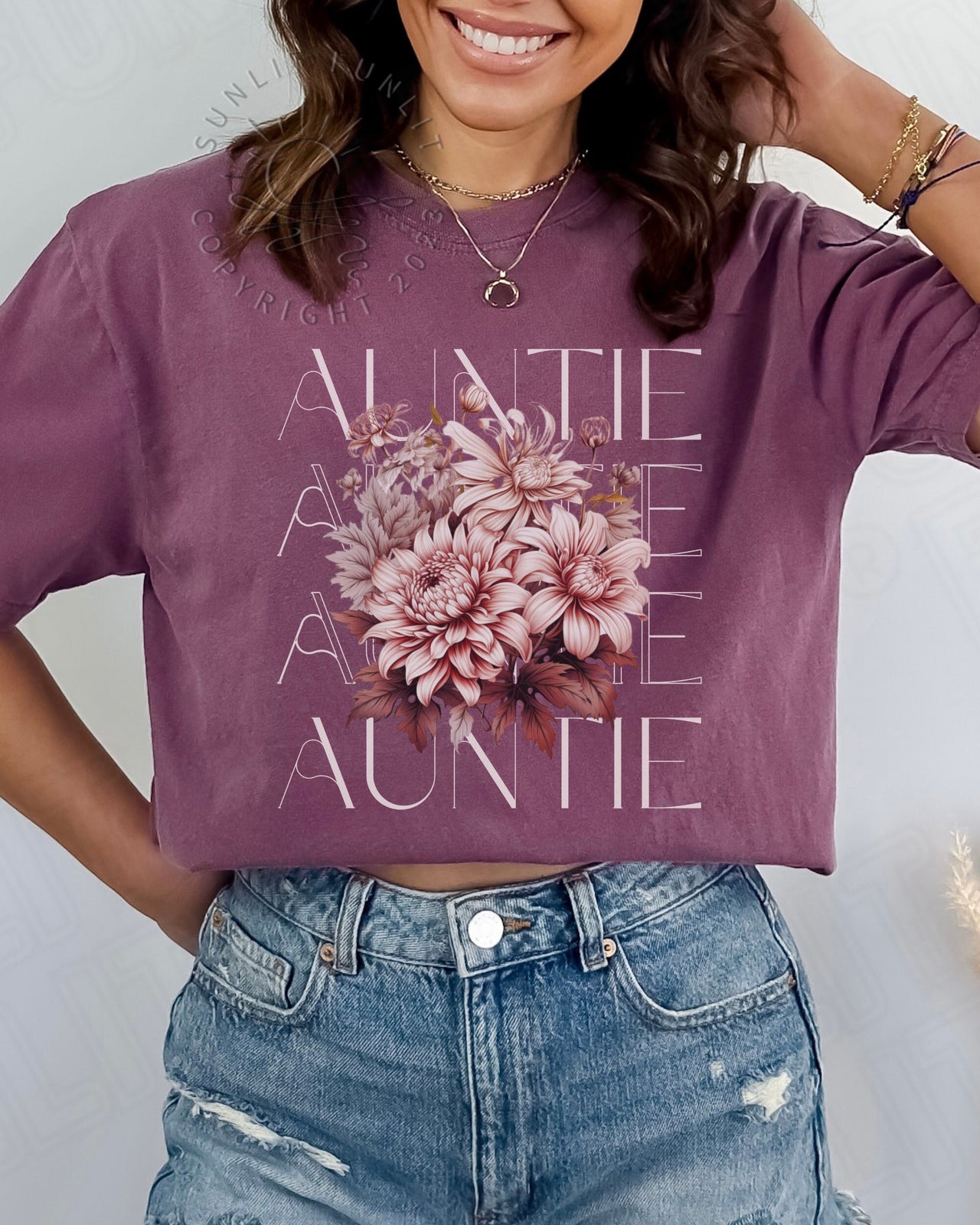 Wildflower Auntie Shirt Comfort Colors, Aunty Tshirt - SunlitFunlit