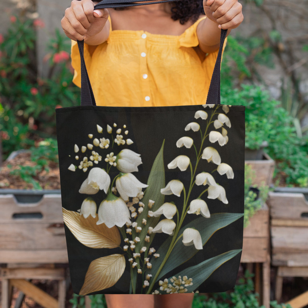 Birth Flower Tote Bag, May Birth Month Flower Gift, Lily of the Valley Pressed Flowers Totebag Aesthetics, Floral Cottage Core Granola Girl - SunlitFunlit