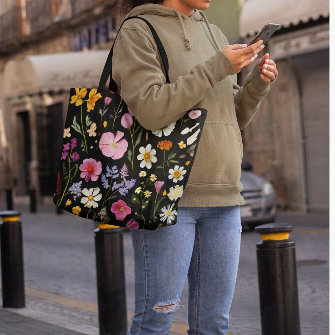 Daisy Tote Bag April Birth Month Flower Gift, Girly Pressed Flowers Totebag Aesthetics, Floral Cottage Core Granola Girl, Daisies Sweet Pea - SunlitFunlit