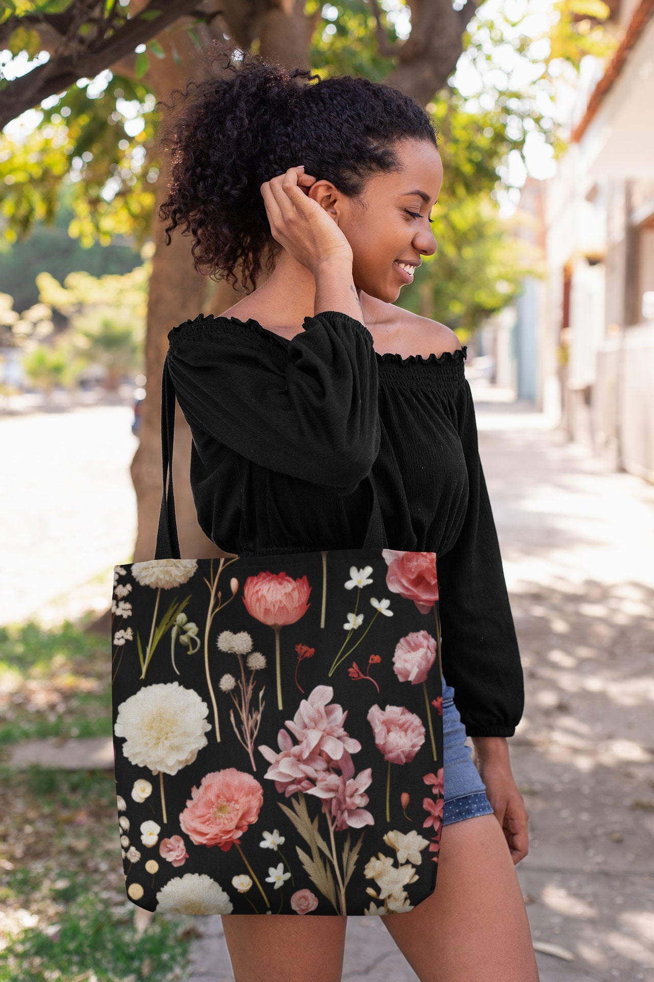 Birth Flower Tote Bag, January Birth Month Flower Gift, Girly Pressed Flowers Totebag Aesthetics, Floral Cottage Core Carnations Snowdrops - SunlitFunlit