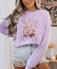 Thumbnail for Auntie Sweatshirt Comfort Colors, Auntie Wildflower Sweater, Aunt Crewneck Flowers Shirt, Cute Floral Sweater Plus Size, Pregnancy Reveal - SunlitFunlit